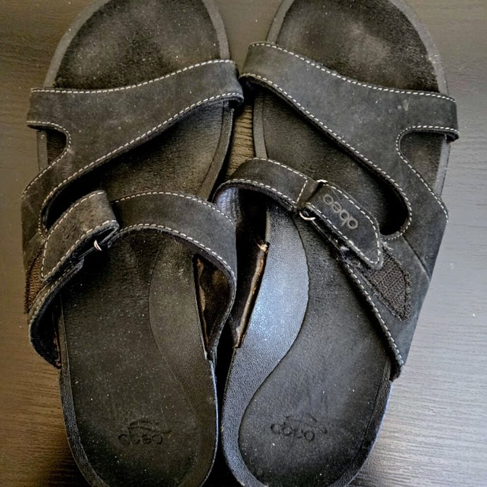 Abeo Loma black suede‎ leather slides sandals Size 10